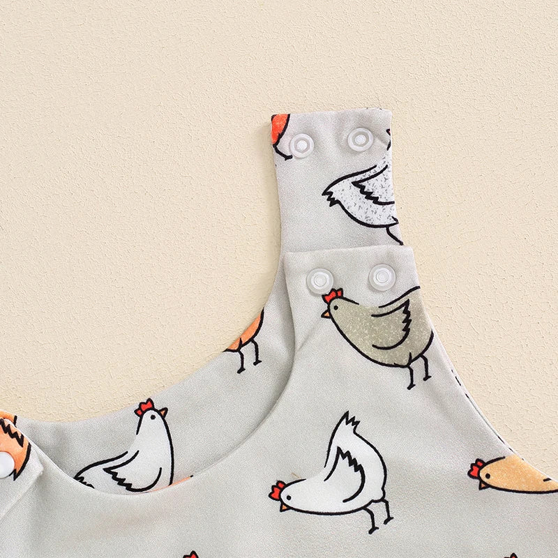 Baby Girls Boys Romper Infant Hen Chicken Print Straps Sleeveless Tank Top Long Leg Bodysuit Summer Clothes Jumpsuits Overalls