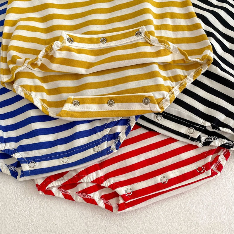 Striped Boys One Piece Short Sleeve Bodysuit Romper
