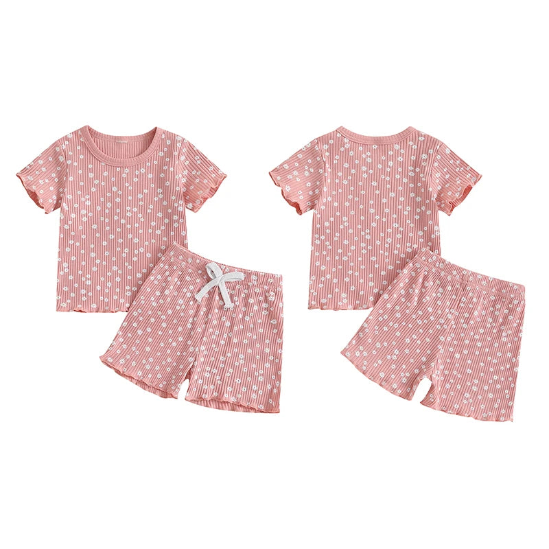 Baby Toddler Girls 2Pcs Flower Set Short Sleeve T-shirt Top With Shorts Floral Outfit