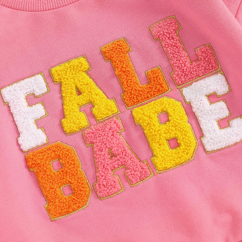 Baby Toddler Boys Girls Fall Babe Long Sleeve Embroidery Letters Fall Crewneck Top