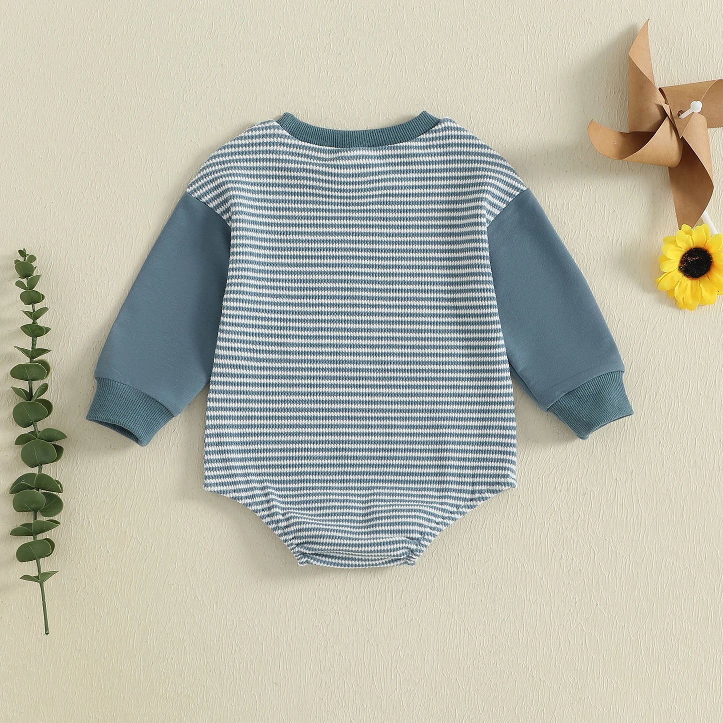 Baby Boys Girls Fall Romper Stripe Letter Little Brother Sister Embroidery Long Sleeve Crew Neck Bubble Jumpsuit