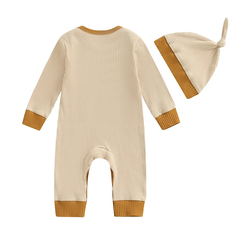 Baby Girls Boys 2Pcs New To The Crew / Little Brother / Sister Autumn Jumpsuit Long Sleeve Crewneck Letter Embroidery Romper with Hat Set