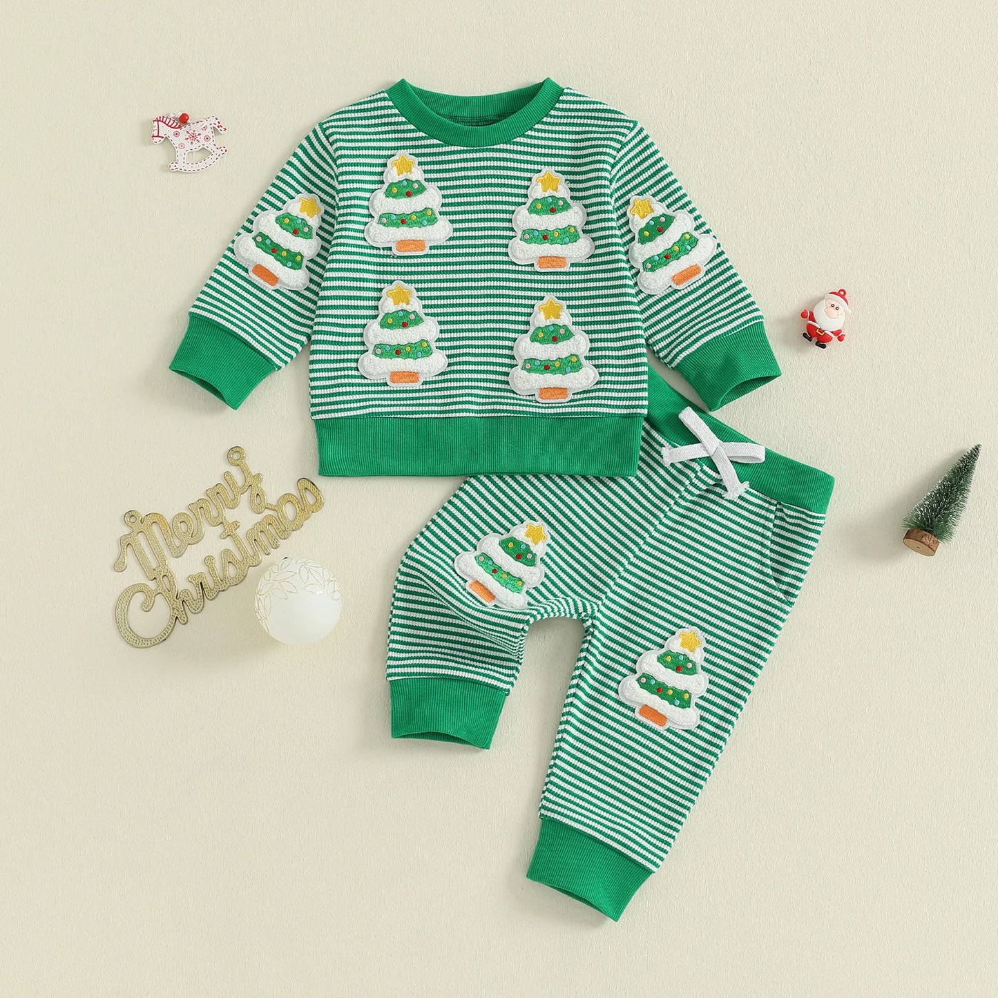 Baby Toddler Boys 2Pcs Christmas Outfits Long Sleeve Stripes Print Top and Pants Jogger Set Winter Clothes
