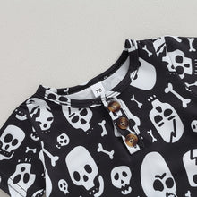 Load image into Gallery viewer, Baby Boys Girls Jumpsuit Halloween Skull Print Short Sleeve Round Neck Footless Romper
