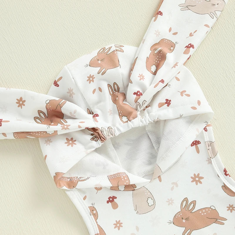 Baby Girls Boys Easter Romper Carrot / Bunny Print Sleeveless Tank Rabbit Ears Hooded Jumpsuit