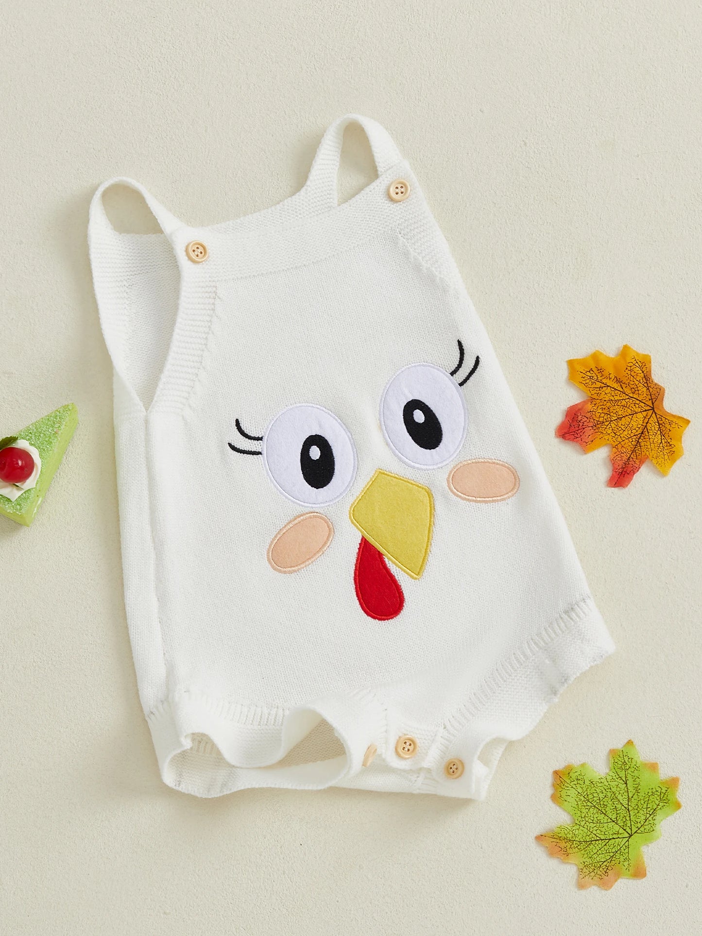 Baby Girl Thanksgiving Knit Romper Cute Turkey Print Square Neck Sleeveless Infant Jumpsuit Overalls