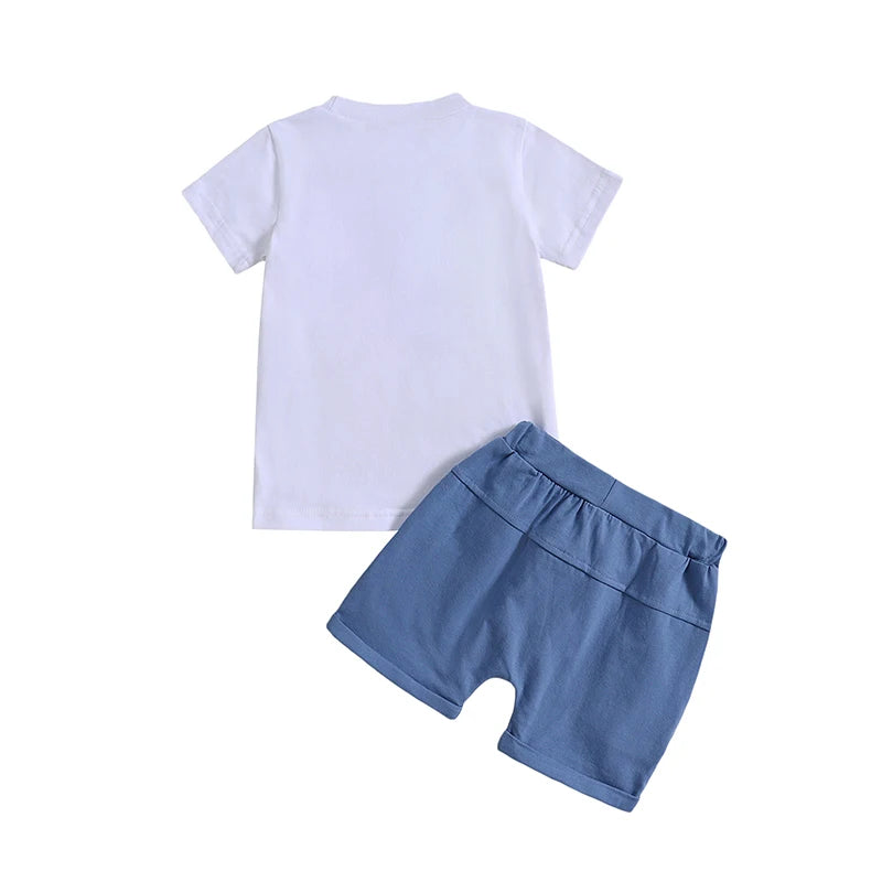 Baby Toddler Kids Boys Dad's Dude Summer Short Sleeve Letter Embroidery Top and Drawstring Shorts Outfit Set