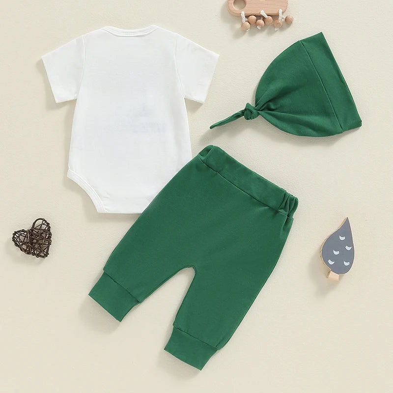 Baby Boys 3Pcs Daddy's Little Caddy / New To The Club Golf Outfit Short Sleeve Embroidery Romper + Pants + Hat Set