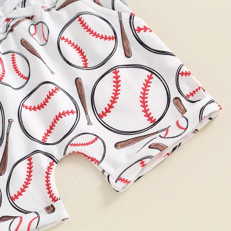 Baby Toddler Boys 2Pcs Eat Sleep Baseball Repeat Outfit Baseball Letter Print Short Sleeve Top and Elastic Shorts Clothes Set