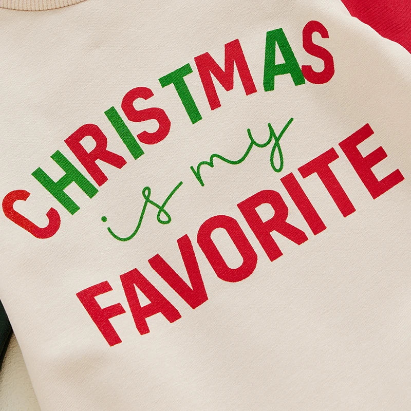 Baby Girls Boys Christmas Is My Favorite Jumpsuit Long Sleeve Crew Neck Letters Print Contrast Color Christmas Romper