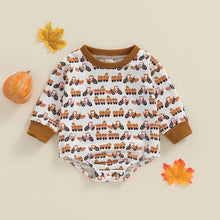 Load image into Gallery viewer, Baby Boy Romper Long Sleeve Crew Neck Tractor Pumpkin Print Fall Bodysuit
