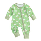 Baby Girl Boy Chicken Print Jumpsuit Long Sleeve Round Neck Zipper Romper