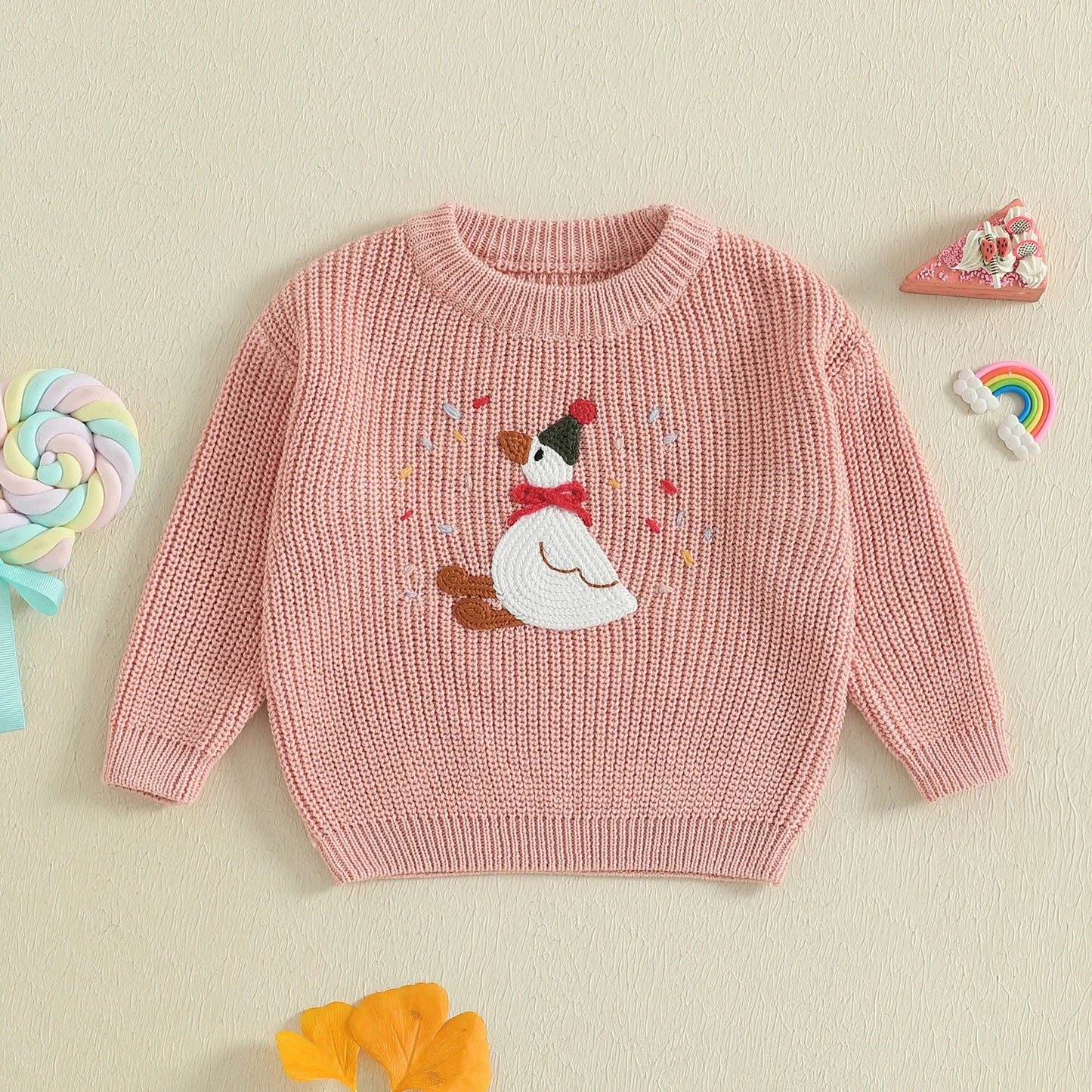 Baby Toddler Girls Boys Birthday Sweaters Long Sleeve Round Neck Silly Goose Party Hat Embroidery Pullover Fall Top