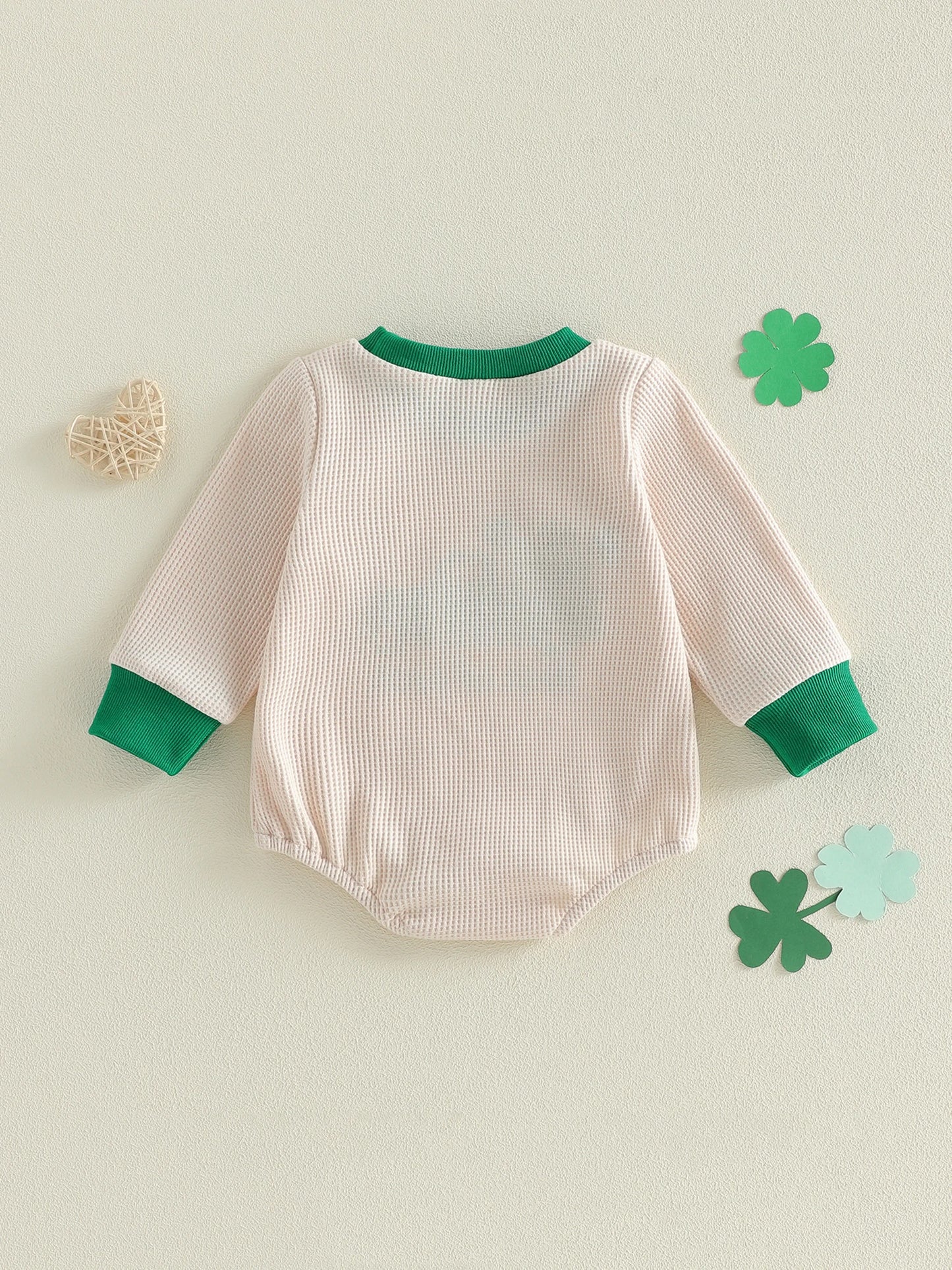 Baby Boy Romper Best of Luck Long Sleeve Round Neck Shamrock Truck Embroidery Bodysuit St. Patrick's Day Playsuit