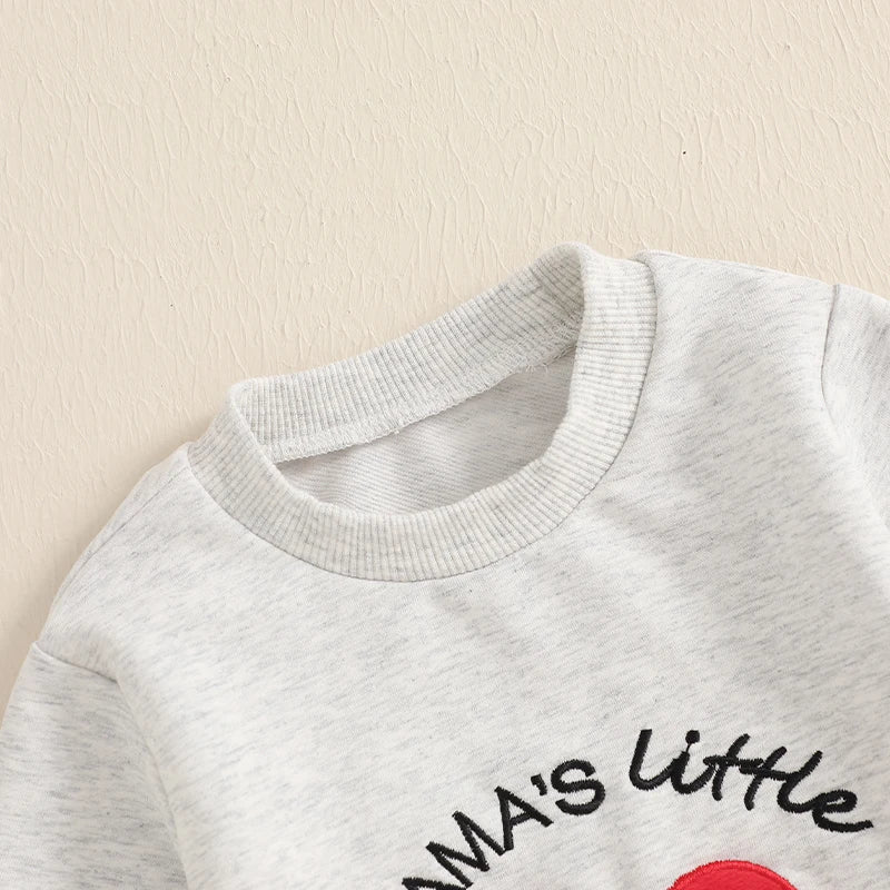 Baby Boys Girls Mama's Little Bubble Romper Long Sleeve Crew Neck Heart Letters Embroidery Bodysuit Valentine’s Day Playsuit