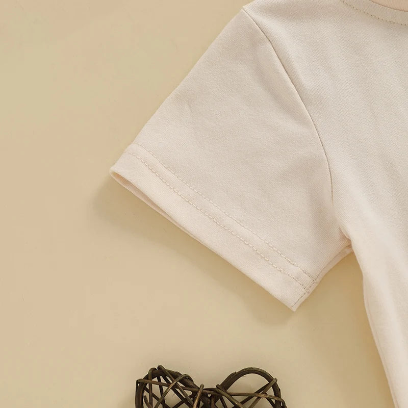 Baby Toddler Boys 2Pcs New To The Herd Summer Outfit Letter Cow Embroidery Round Neck Short Sleeve T-Shirt Top Elastic Waist Shorts Set