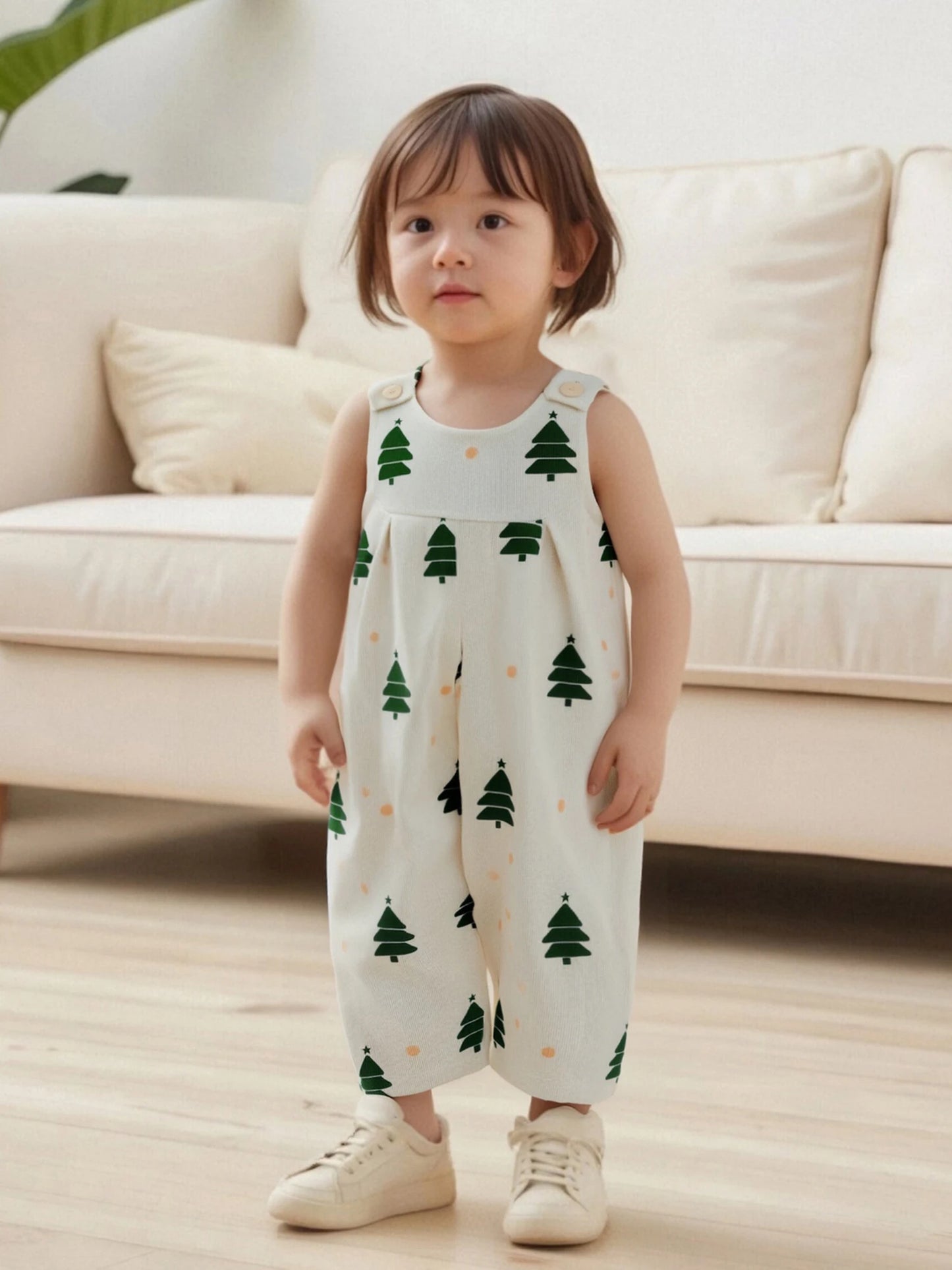 Baby Toddler Girls Boys Christmas Overalls Romper Christmas Tree Print Sleeveless Jumpsuit Suspender Pants