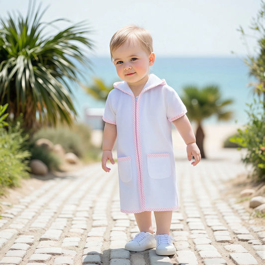 Toddler Kids Boys Girls Cover up Swimwear Striped Patchwork Short Sleeve Zipper Hoodie Beach Shirt Towel