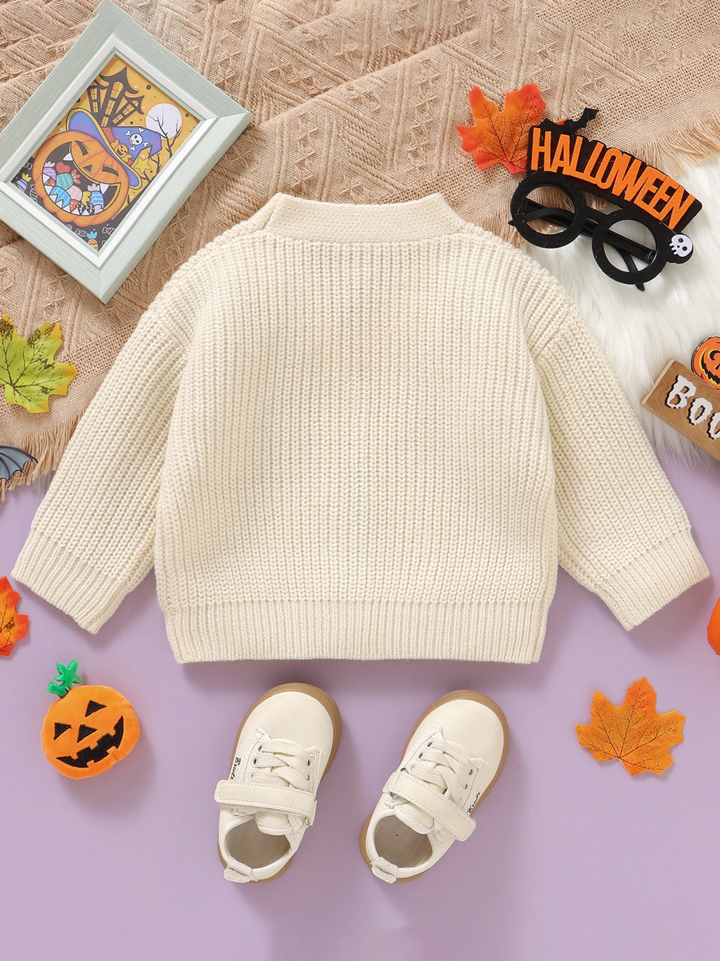 Baby Toddler Boys Girls Knit Cardigan Cute Halloween Pumpkin Embroidery Fall V Neck Long Sleeve Button Up Sweater Top
