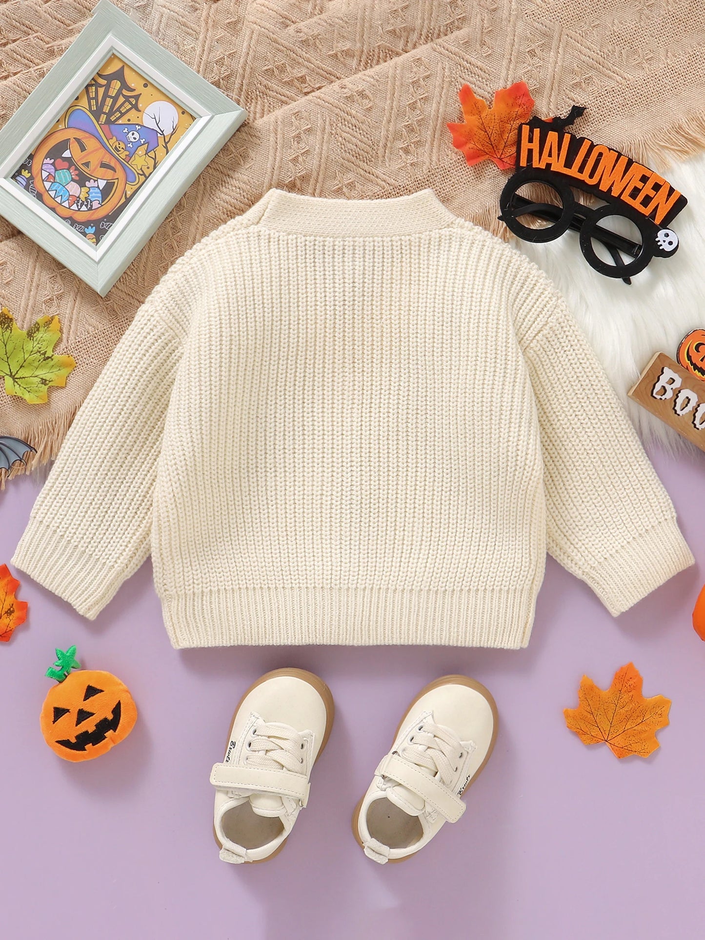 Baby Toddler Boys Girls Knit Cardigan Cute Halloween Pumpkin Embroidery Fall V Neck Long Sleeve Button Up Sweater Top