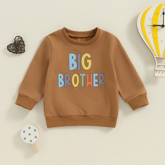 Toddler Kids Boys Big Brother Long Sleeve Crew Neck Letters Print Pullover Casual Fall Top