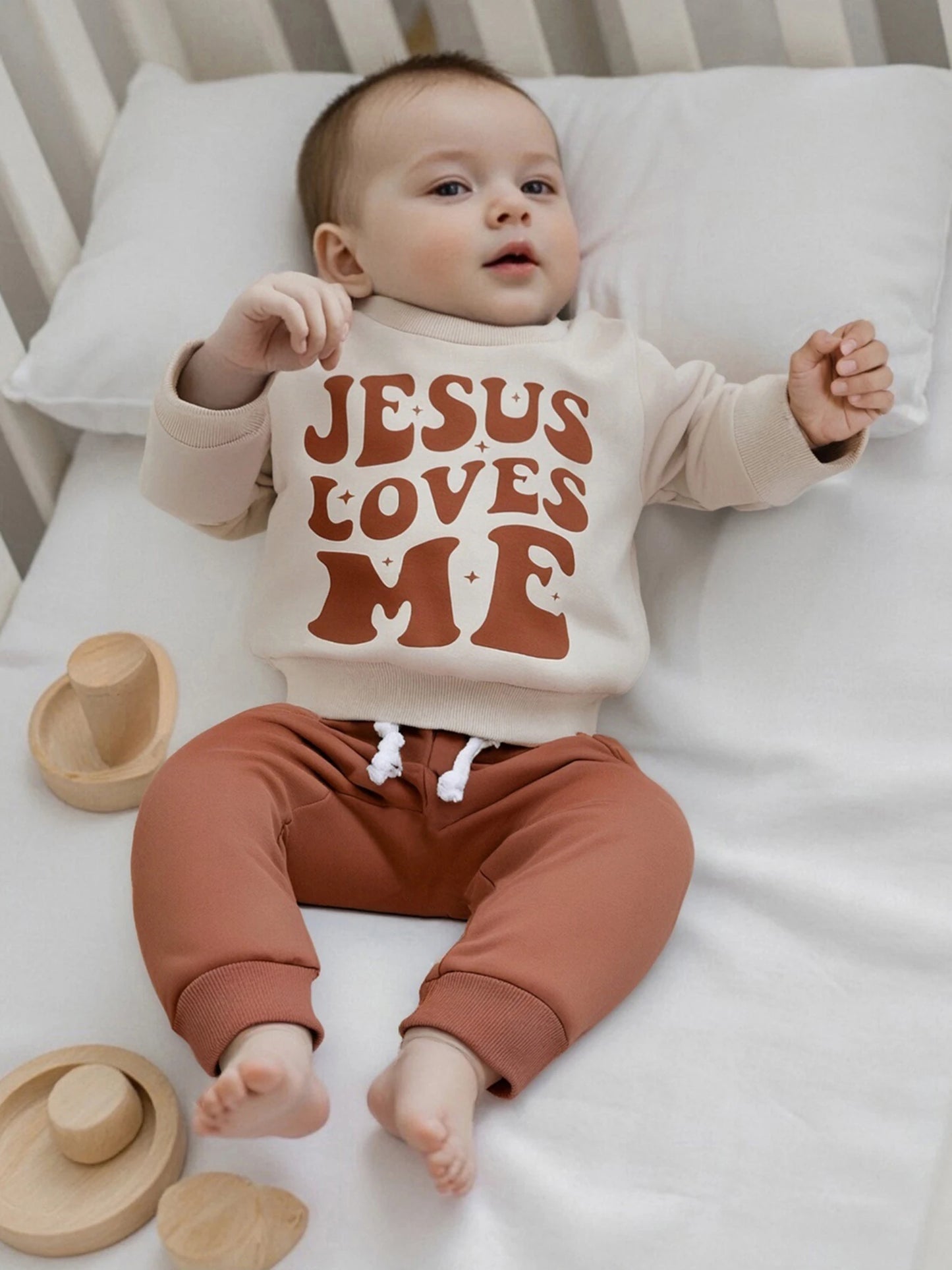 Baby Toddler Boys 2Pcs Jesus Loves Me Fall Outfit Letter Print Long Sleeve Top and Elastic Pants 2Piece Clothes Jogger Set