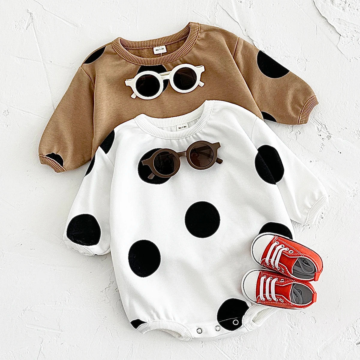 Baby Girls Boys Polka Dot Jumpsuit Cotton Bubble Romper Bodysuit