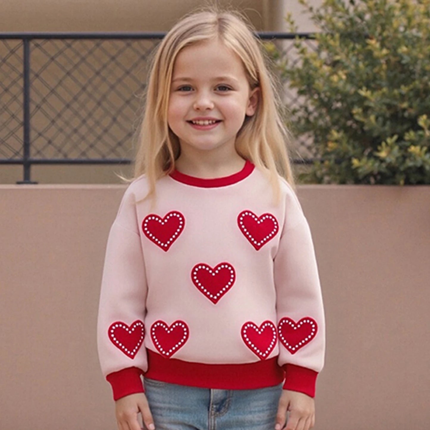 Toddler Girl Valentine s Day Autumn Long Sleeve Crew Neck Heart Print Pullover Top