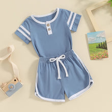 Load image into Gallery viewer, Toddler Baby Boy 2Pcs Short Sleeve Button Collar O-Neck Top Drawstring Shorts Set Outfit
