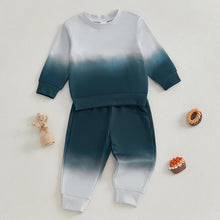 Load image into Gallery viewer, Baby Toddler Boys 2Pcs Fall Outfit Gradient Color Long Sleeve Crewneck Top and Long Pants Jogger Set
