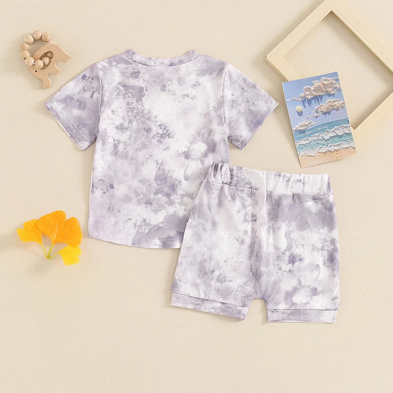 Toddler Baby Boys Girls 2Pcs Clothes Set Tie-dye Print Short Sleeve Top with Elastic Waist Shorts Summer Outfit