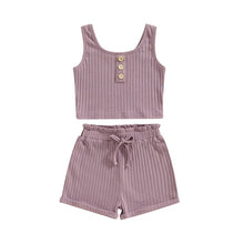 Load image into Gallery viewer, Kid Girls 2Pcs Ribbed Tank Top and Solid Drawstring Shorts Outfit
