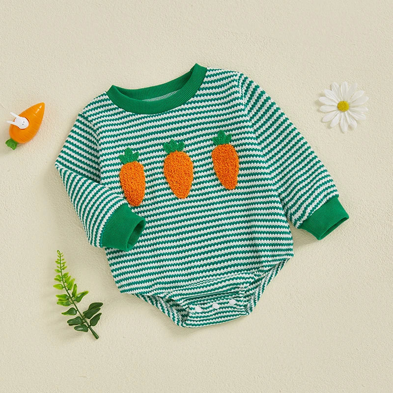 Baby Girls Boys Bubble Romper Easter Clothes Bunny / Carrot Embroidery Long Sleeve Spring Jumpsuit Bodysuit