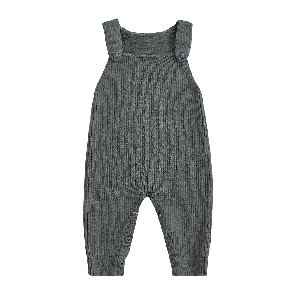 Baby Boys Girls Knit Jumpsuit Sleeveless Square Neck Solid Color Rompers Overalls