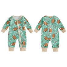 Load image into Gallery viewer, Baby Boy Long Sleeve Romper Football Print Front Zipper Jumpsuit Fall
