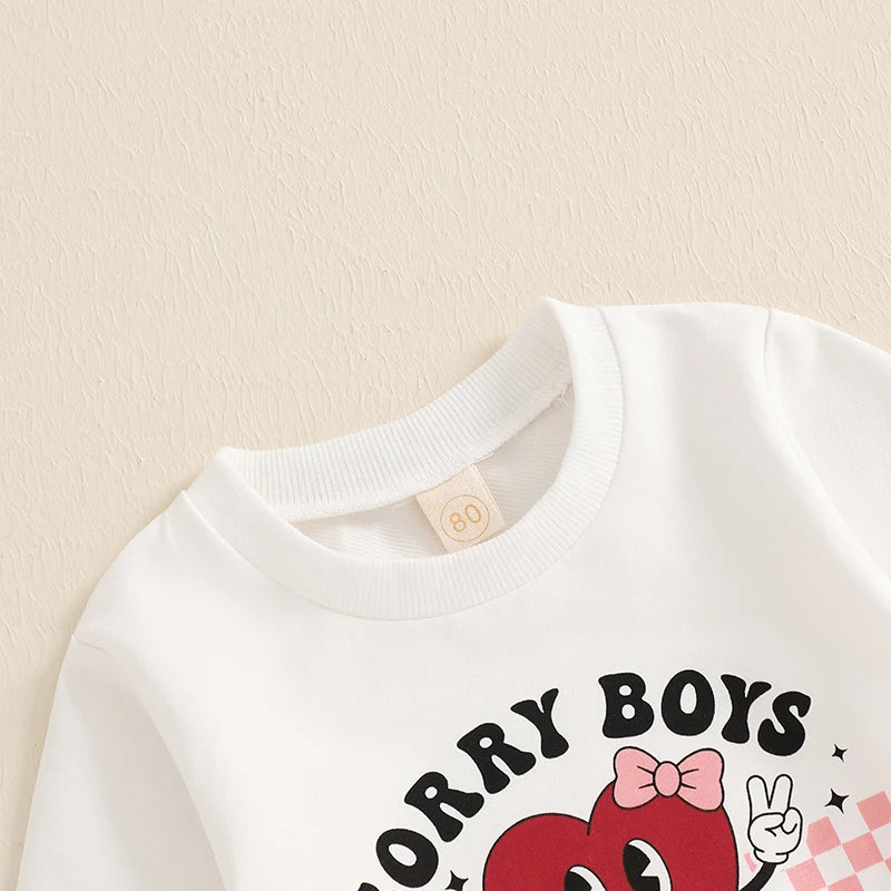 Baby Toddler Girls 2Pcs Sorry Boys Daddy Is My Valentine Valentine's Day Outfit Letter Heart Print Long Sleeve Top with Solid Color Long Pants Jogger Set Valentines