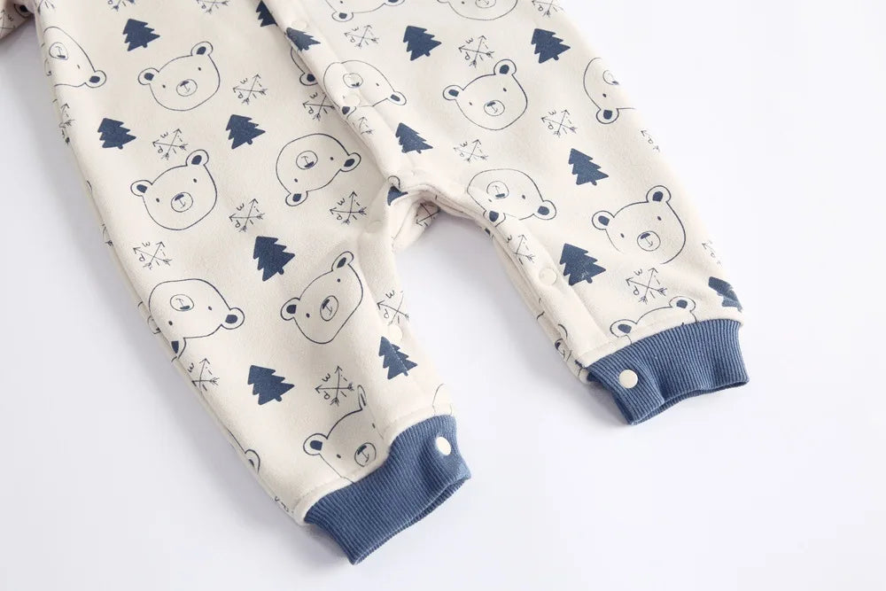 Baby Toddler Boy Girl Winter Clothes Fleece Thick Baby Romper Warm Long Sleeve Hooded Ears Jumpsuit