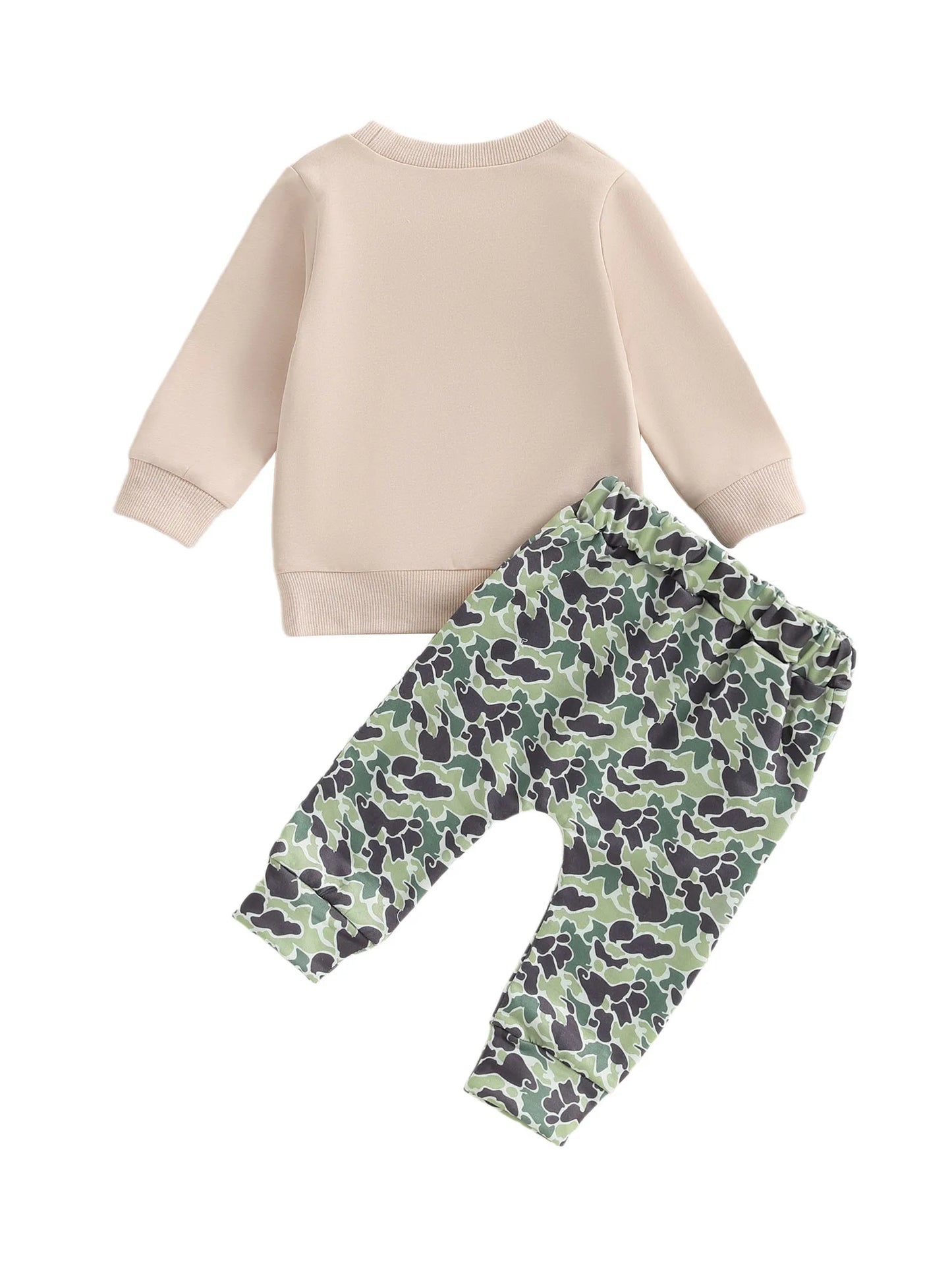 Baby Toddler Boys 2Pcs Fall Outfit Deer Print Long Sleeve Crewneck Top and Elastic Camouflage Pants Clothes Jogger Set