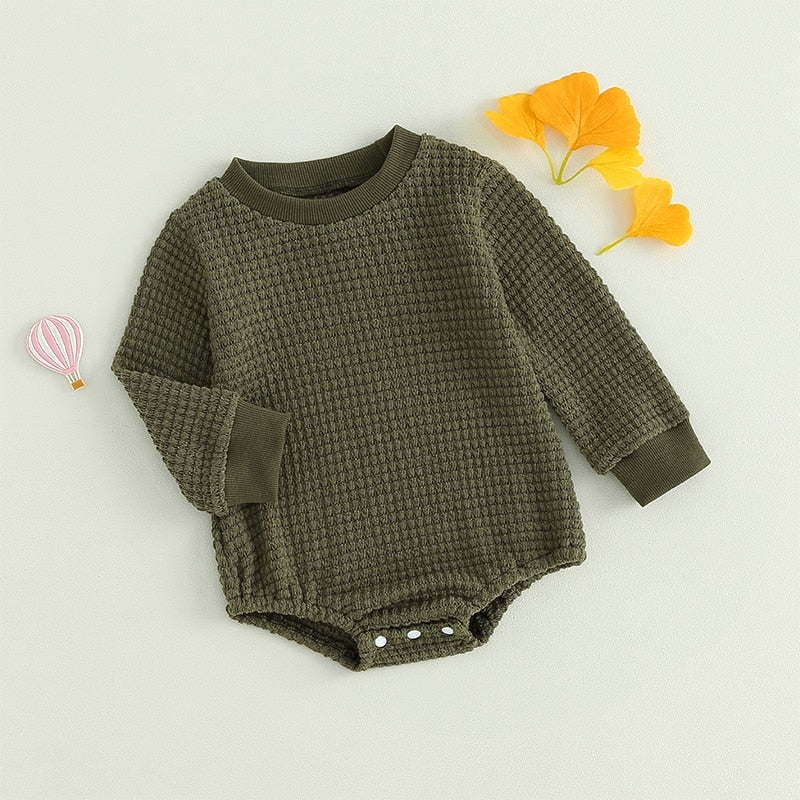 Baby Boys Girls Autumn Winter Bodysuit Casual Jumpsuit Solid Long Sleeve Crew Neck Romper