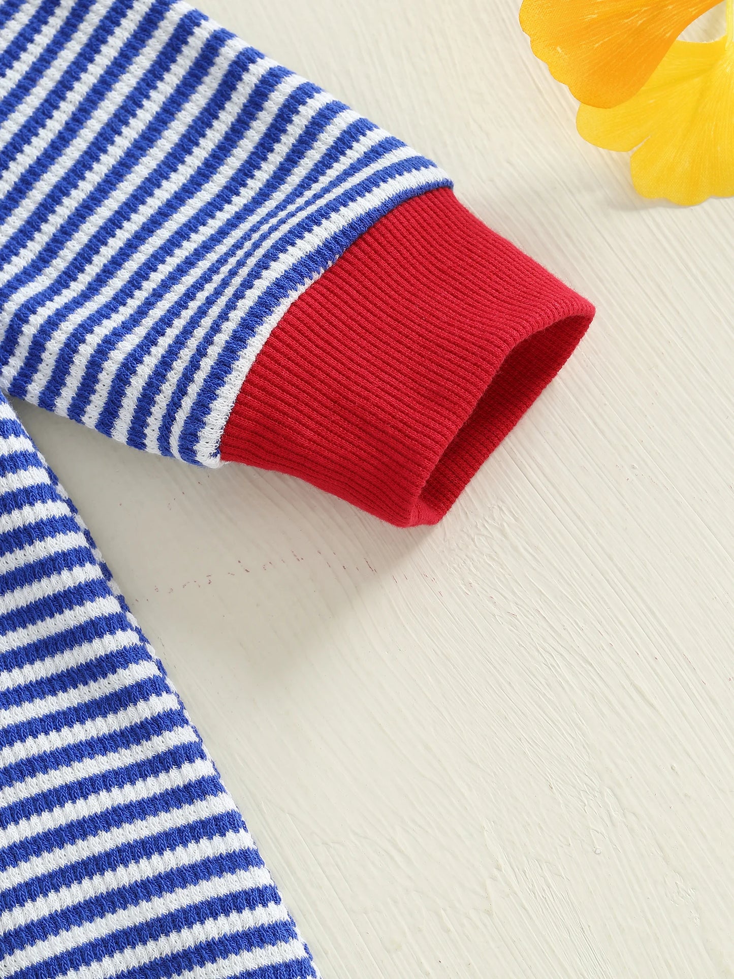 Baby Boy Fall Romper Striped Fire Truck Embroidered Crewneck Long Sleeve Full Length Jumpsuit