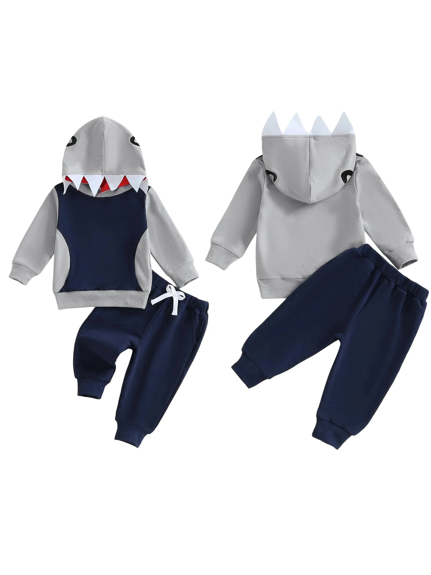 Baby Toddler Boys 2Pcs Fall Outfit Shark Pattern Long Sleeve Hoodie Elastic Waist Pants Jogger Set