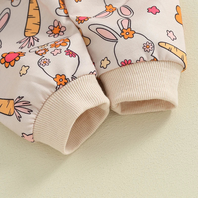 Baby Toddler Boy Girl 2Pcs Easter Outfit Long Sleeve Bunny Rabbit Carrot Print Top with Jogger Pants Set