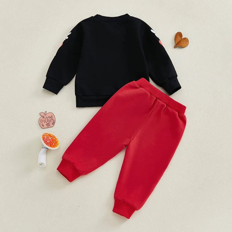 Baby Toddler Girls Boys 2Pcs Be Mine / Lucky Valentine's Day & St. Patrick's Day Outfit Letter Print Long Sleeve O-Neck Top with Solid Long Pants Valentines Jogger Set