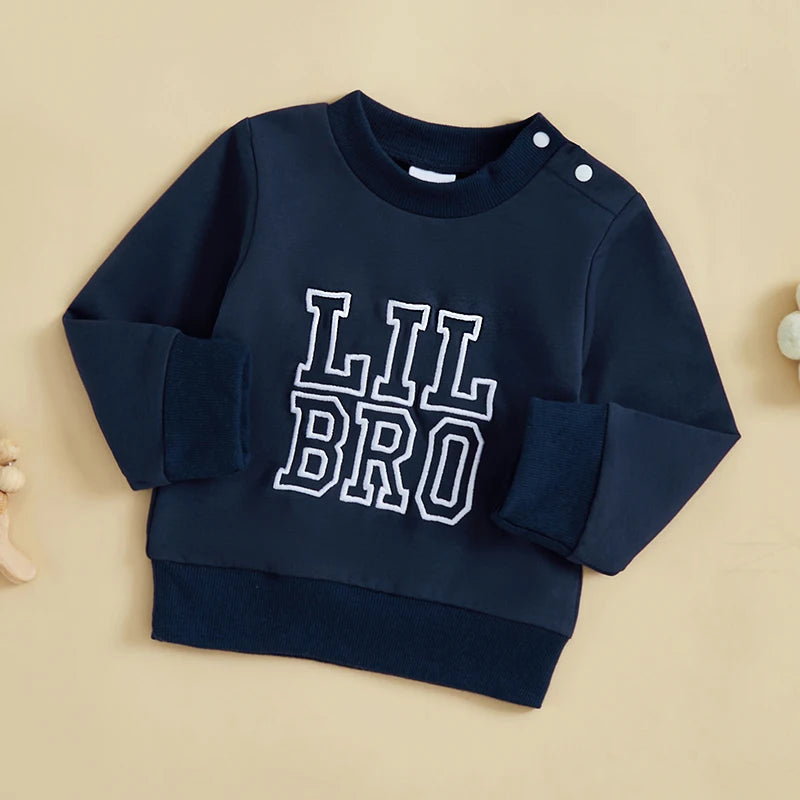 Baby Toddler Boys Girls Lil Sis/ Bro Long Sleeve Crewneck Top Words Letters Embroidered Sister Brother