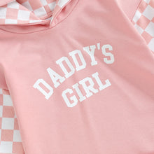 Load image into Gallery viewer, Baby Girls Hooded Romper Long Sleeve Letter Daddy&#39;s Girl Checkerboard Print Patchwork Bodysuit
