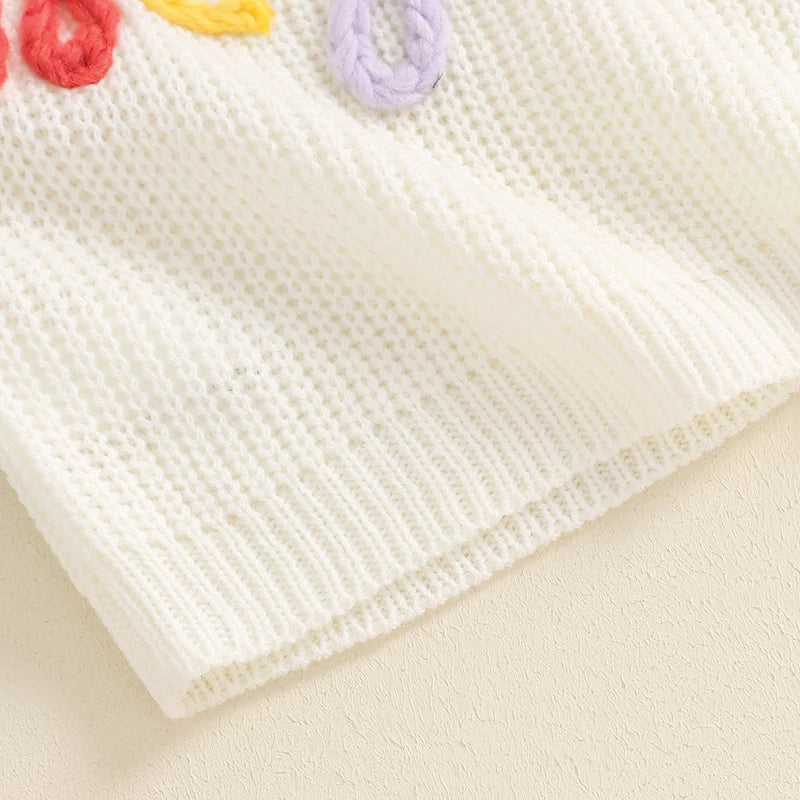 Toddler Kids Girls Big Sis Sweater Casual Rainbow Letter Embroidery Warm Knitted Long Sleeve Pullover Knitwear Top