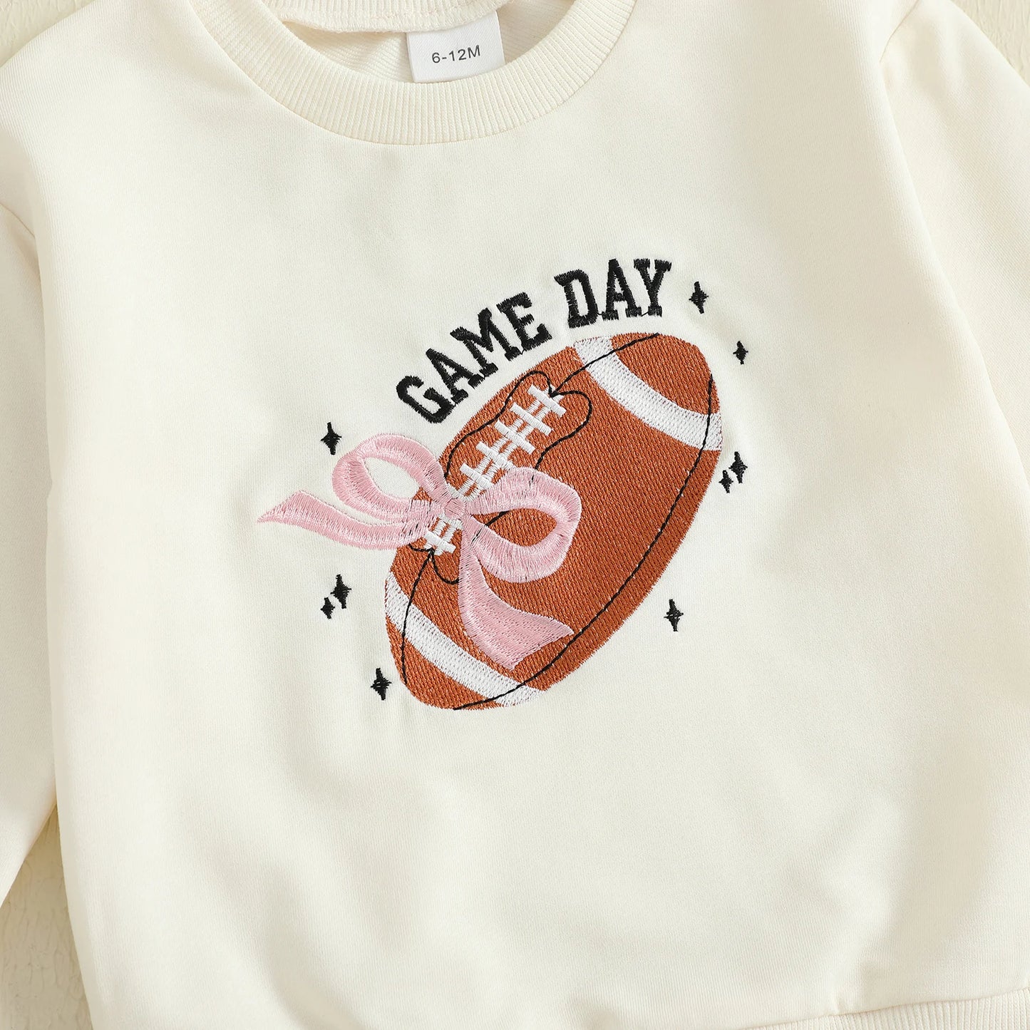 Baby Toddler Girls 2Pcs Game Day Fall Outfits Long Sleeve Bow Football Embroidery Top Jogger Pants Set Clothes