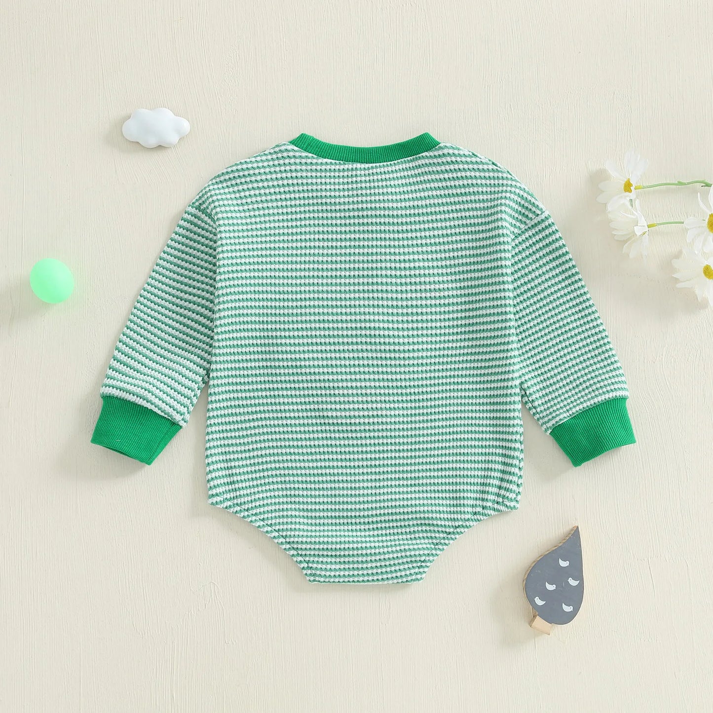 Baby Boy Rompers Long Sleeve Stripes Print Crew Neck Jumpsuit with Cute Goose Embroidery