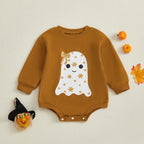 Newborn Baby Girls Halloween Sweatshirt Romper Casual Ghost Print Long Sleeve Jumpsuits Infant Fashion Clothes