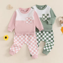 Load image into Gallery viewer, Baby Toddler Boys Girls 2Pcs Outfit Checker Print Long Sleeve Top and Elastic Pants Fall Set
